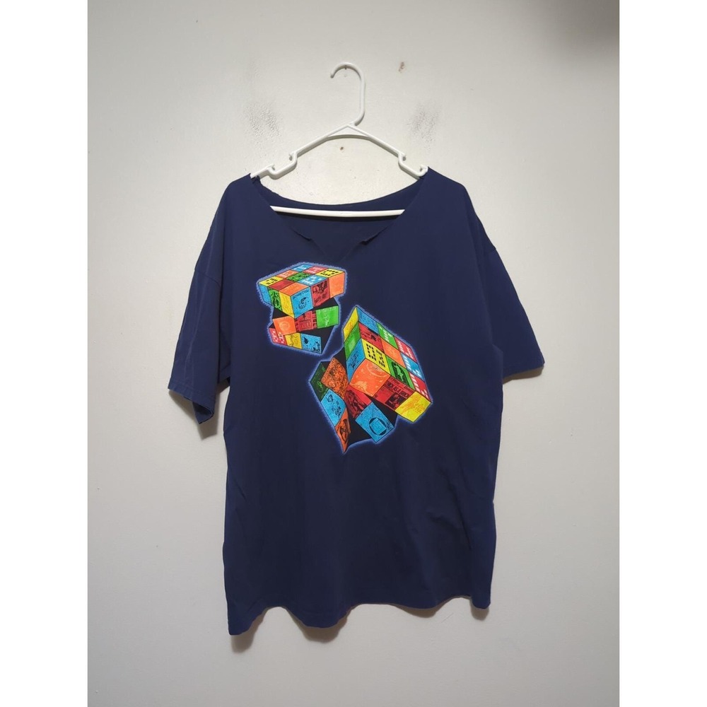 Jethro Tull 2003 Tour T-Shirt Navy Blue Rubiks Cube‎ Graphic Custom Cut XL 2XL
